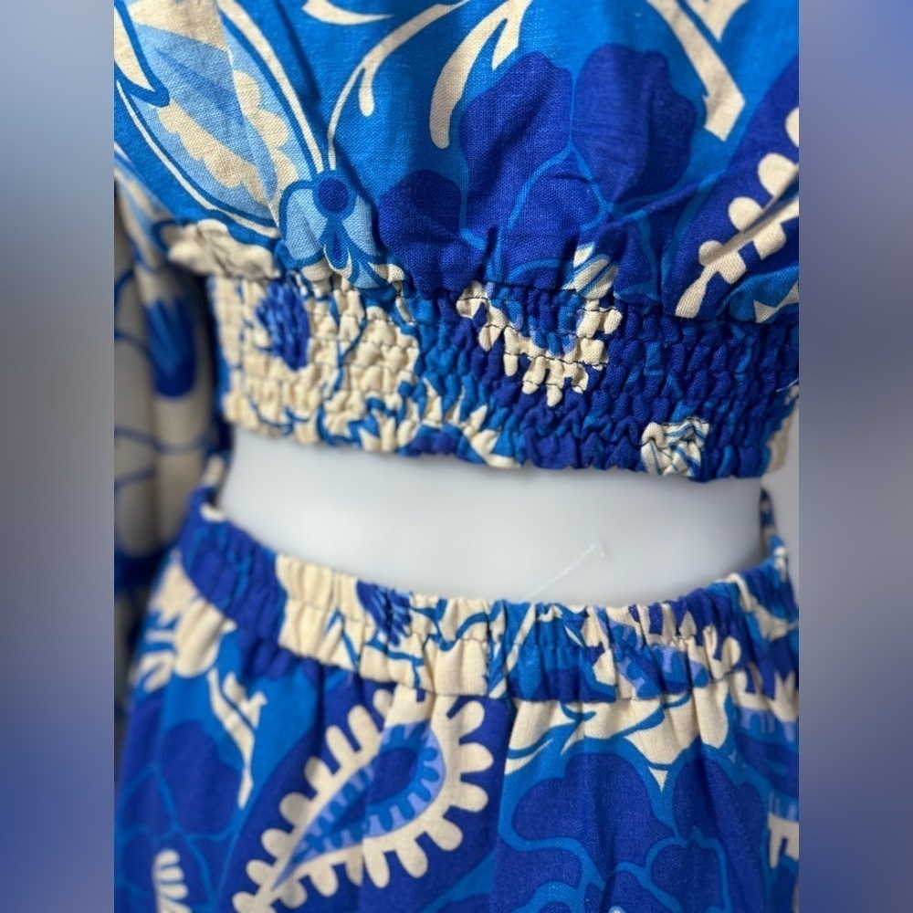 House of Harlow Long Sleeve Repeat Linen Top Tiered Skirt Set Matching flower - Picture 7 of 12